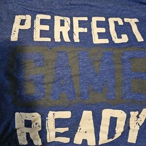 Blue Graphic Tee with 'Perfect Game Ready' Print